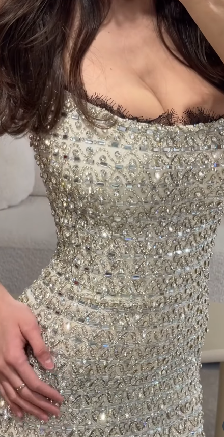 Gorgeous Sheath Beaded Satin Long Evening Dress Silver Prom Dress DP08089