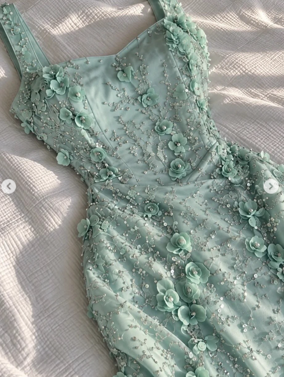 Fairy Sheath Chiffon Sequins Long Evening Dress Green Prom Dress DP08096