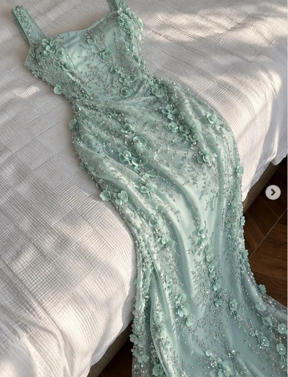 Fairy Sheath Chiffon Sequins Long Evening Dress Green Prom Dress DP08096