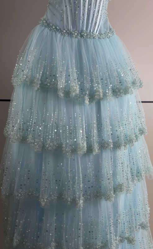 Fairy A-Line Tulle Long Evening Dress Pale Blue Prom Dress DP08097