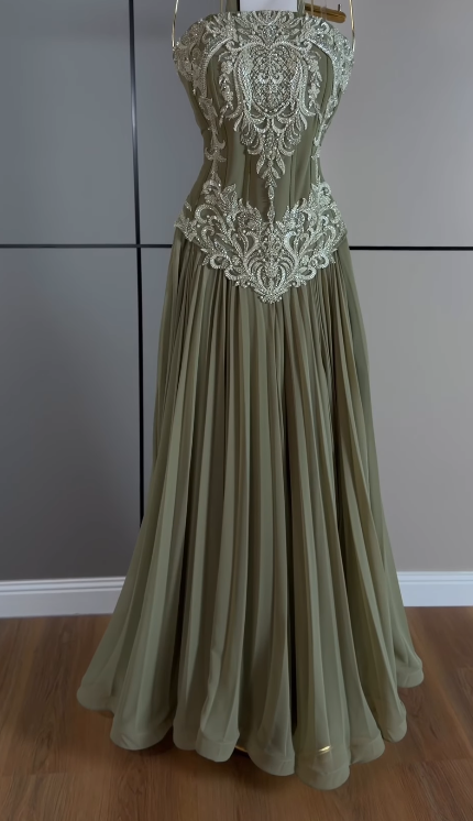 Fairy A-Line Chiffon  Long Evening Dress Olive Green Prom Dress DP08098