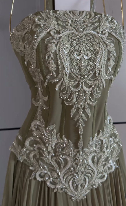 Fairy A-Line Chiffon  Long Evening Dress Olive Green Prom Dress DP08098
