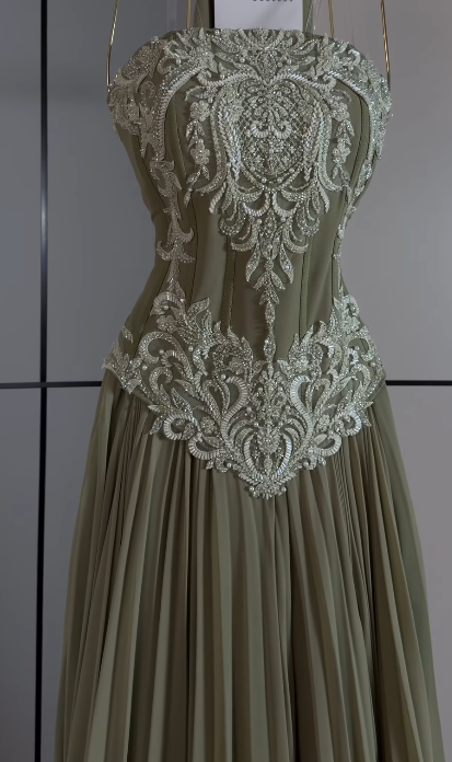 Fairy A-Line Chiffon  Long Evening Dress Olive Green Prom Dress DP08098