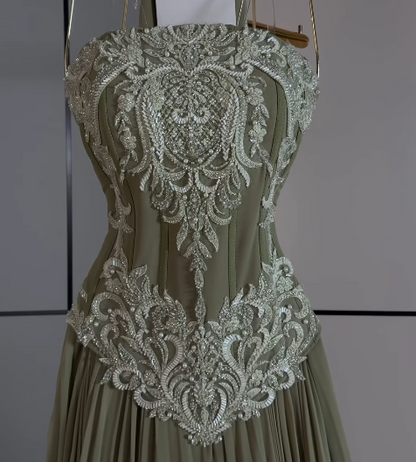 Fairy A-Line Chiffon  Long Evening Dress Olive Green Prom Dress DP08098