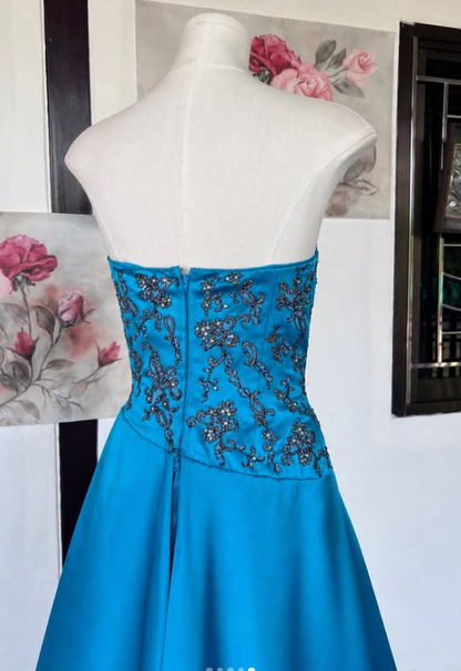 Fairy A-Line Satin Long Evening Dress Blue Prom DressDP08099