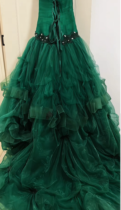 Fairy A-Line Tulle Long Evening Dress Dark Green Prom Dress DP08100