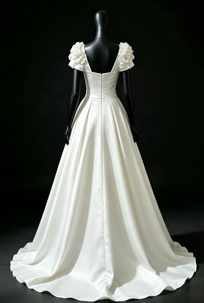 Pretty White Prom Dress A-Line Satin Long Evening Dress DP08101