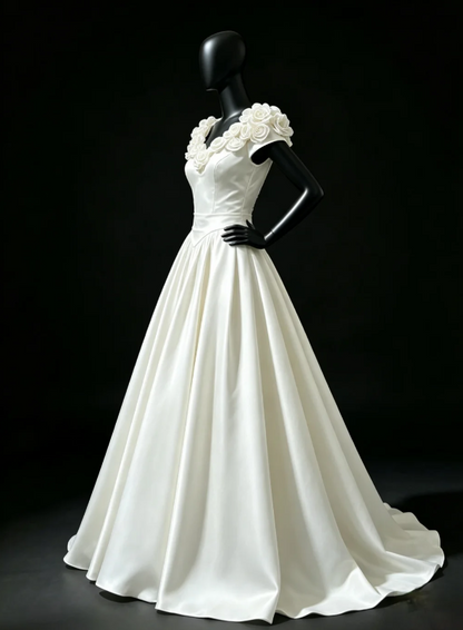 Pretty White Prom Dress A-Line Satin Long Evening Dress DP08101