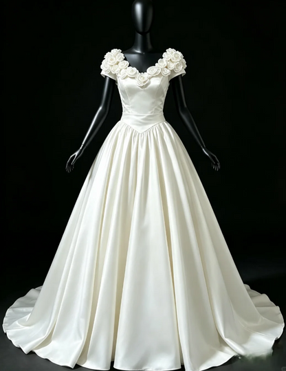Pretty White Prom Dress A-Line Satin Long Evening Dress DP08101