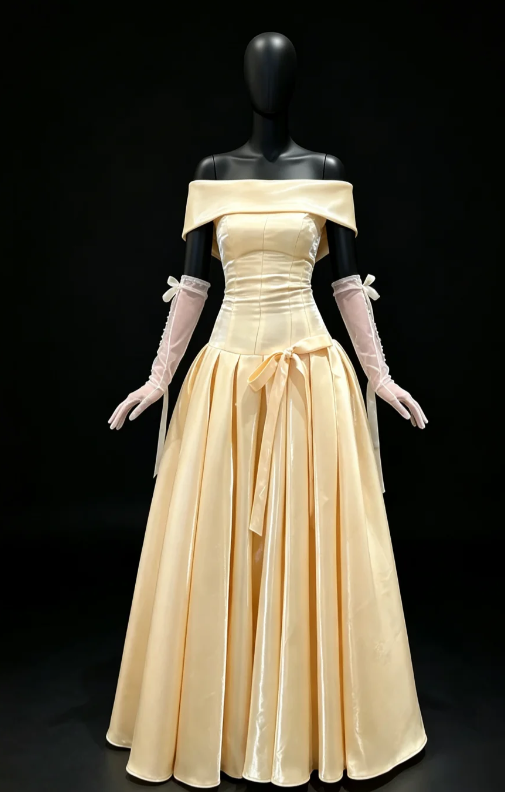 Pretty Yellow Prom Dress A-Line Satin Long Evening Dress DP08102