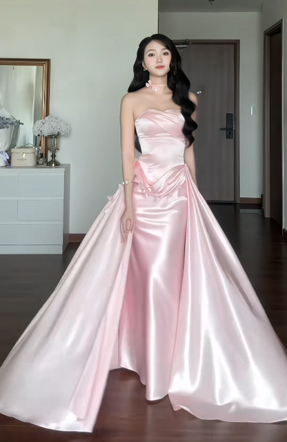 Pretty Pink Prom Dress Sheath Satin Long Evening Dress DP08103