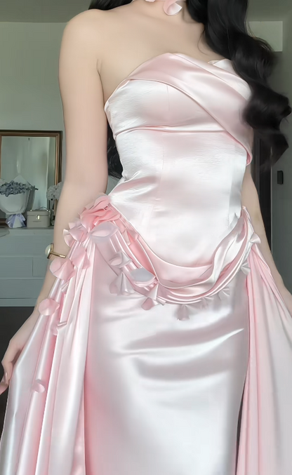 Pretty Pink Prom Dress Sheath Satin Long Evening Dress DP08103