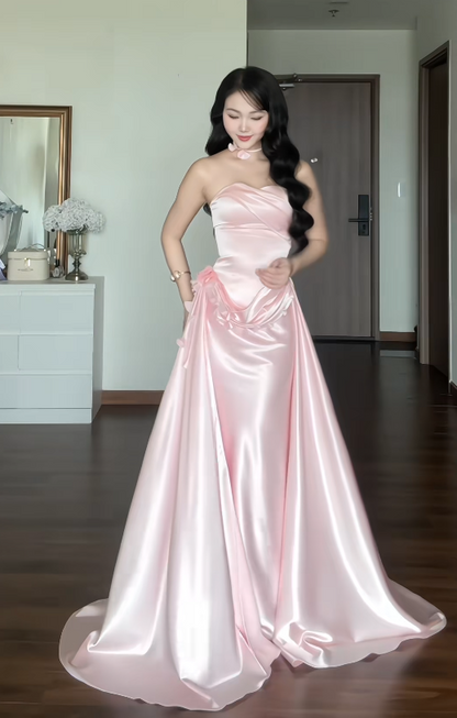 Pretty Pink Prom Dress Sheath Satin Long Evening Dress DP08103