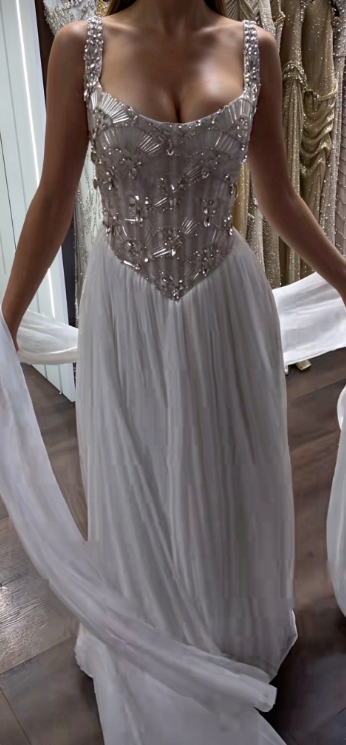 Pretty White Prom Dress Sheath Chiffon Long Evening Dress DP08104
