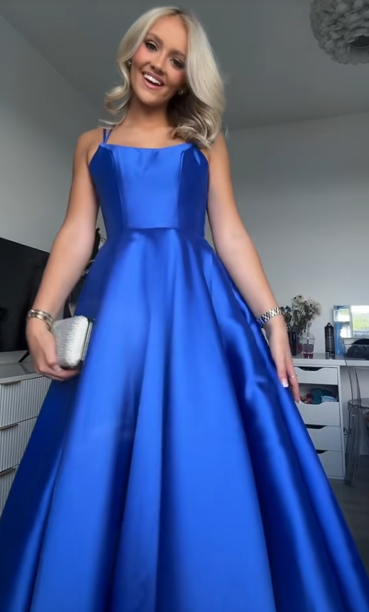 Pretty Blue Prom Dress A-Line Satin Long Evening Dress DP08107