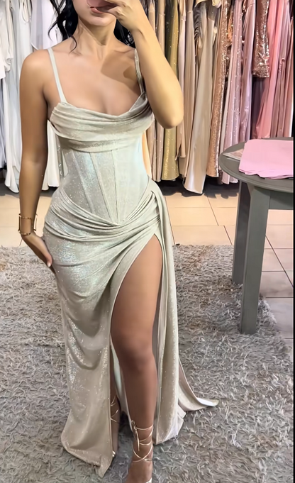 Pretty Champagne Prom Dress A-Line Chiffon Long Evening Dress DP08111
