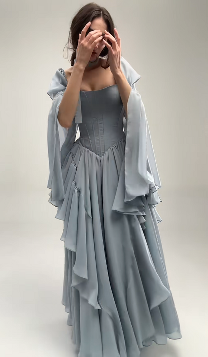 Pretty Dusty Blue Prom Dress A-Line Chiffon Long Evening Dress DP08115