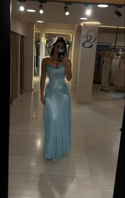 Pretty Blue Prom Dress Sheath Tassle Long Evening Dress DP08117
