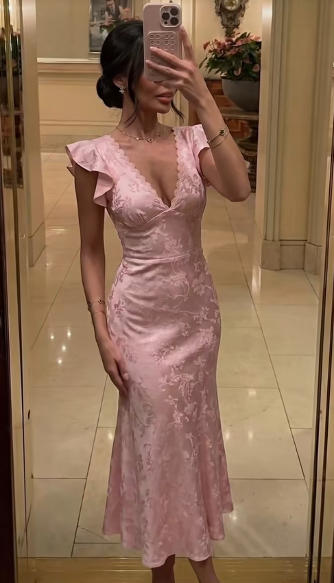 Pretty Pink Prom Dress Sheath Satin Long Evening Dress DP08118