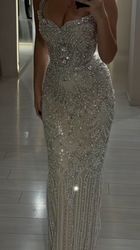 Pretty ChampagneProm Dress Sheath Tulle Beaded  Long Evening Dress DP08119