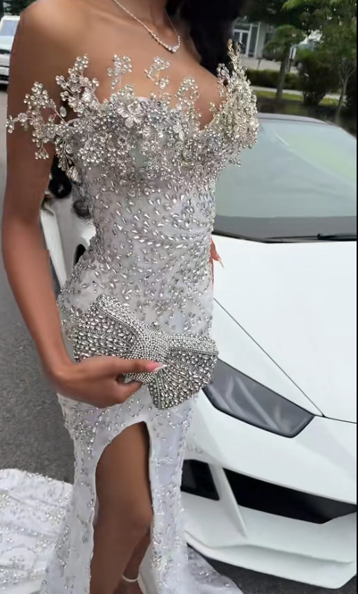Pretty Silver Prom Dress Sheath Tulle Beaded Long Evening Dress DP08121