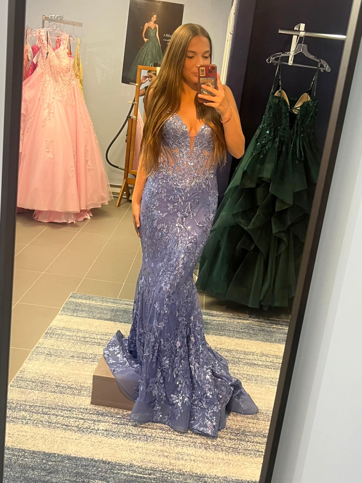 Pretty Blue Prom Dress Sheath Tulle Sequins Long Evening Dress DP08122