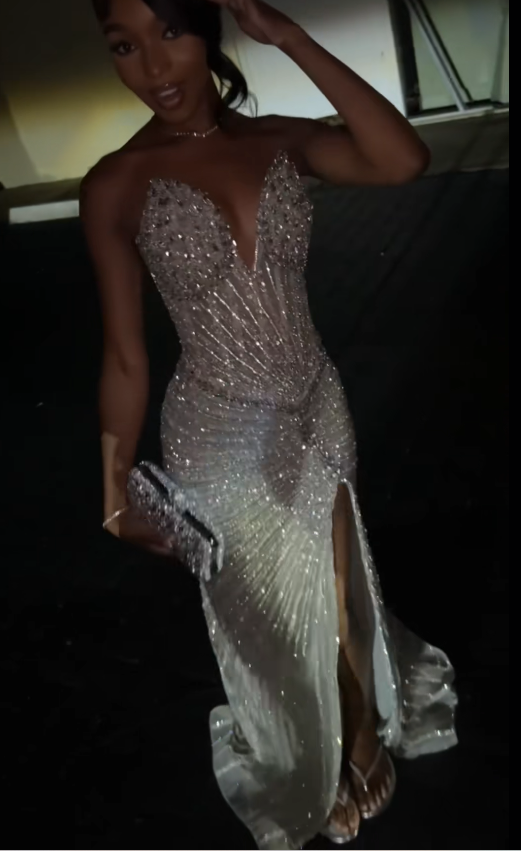Pretty Silver Prom Dress Sheath Satin Beaded Long Evening Dress DP08123