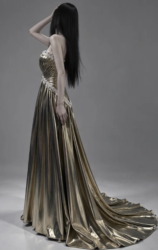 Pretty Gold Prom Dress Sheath Satin Long Evening Dress DP08127