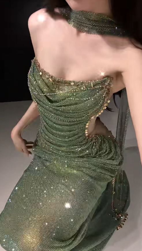 Pretty Green Prom Dress Sheath Tulle Long Evening Dress DP08128