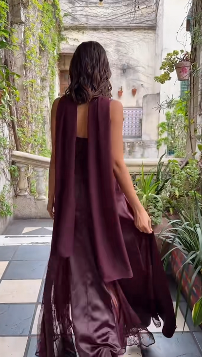 Pretty Burgundy Prom Dress Sheath Chiffon Long Evening Dress DP08129
