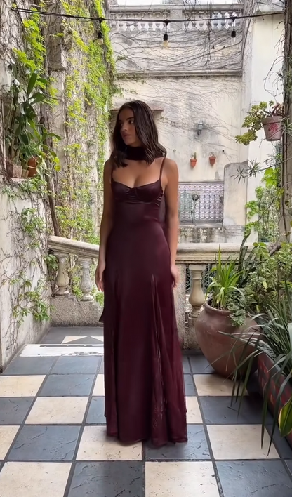 Pretty Burgundy Prom Dress Sheath Chiffon Long Evening Dress DP08129