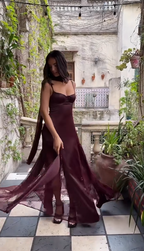 Pretty Burgundy Prom Dress Sheath Chiffon Long Evening Dress DP08129