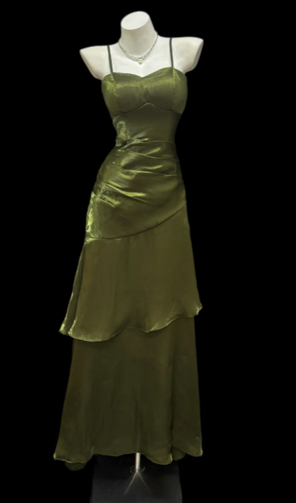Pretty Olive Green Prom Dress Sheath Satin Long Evening Dress DP08131
