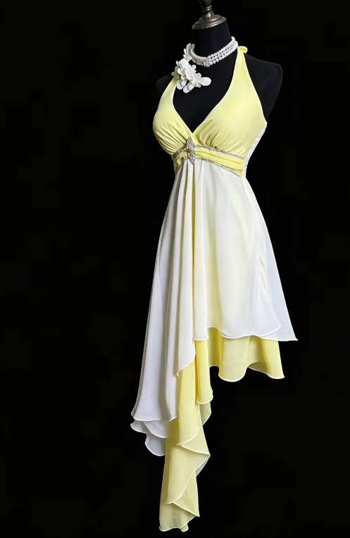 Pretty Yellow Short Prom Dress A-Line Chiffon Birthday Dress DP08132