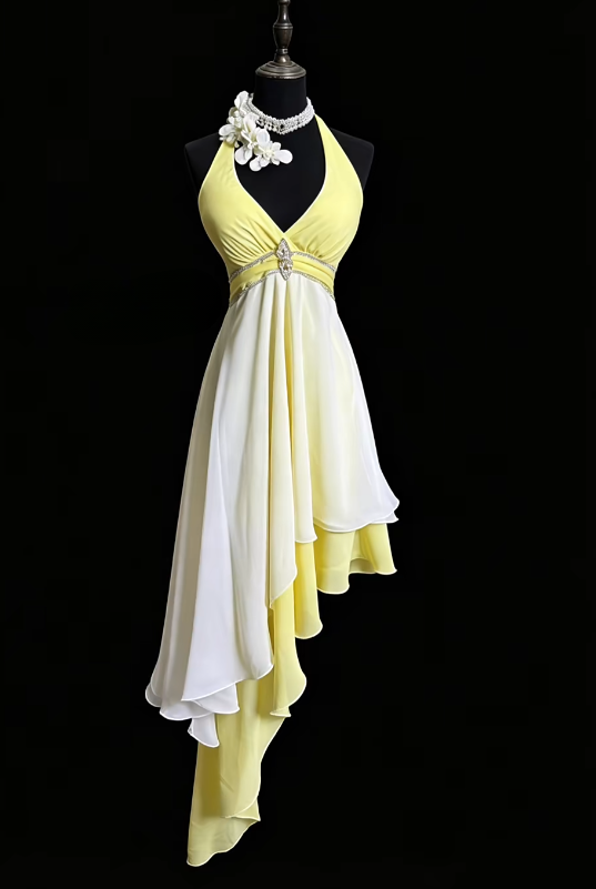 Pretty Yellow Short Prom Dress A-Line Chiffon Birthday Dress DP08132
