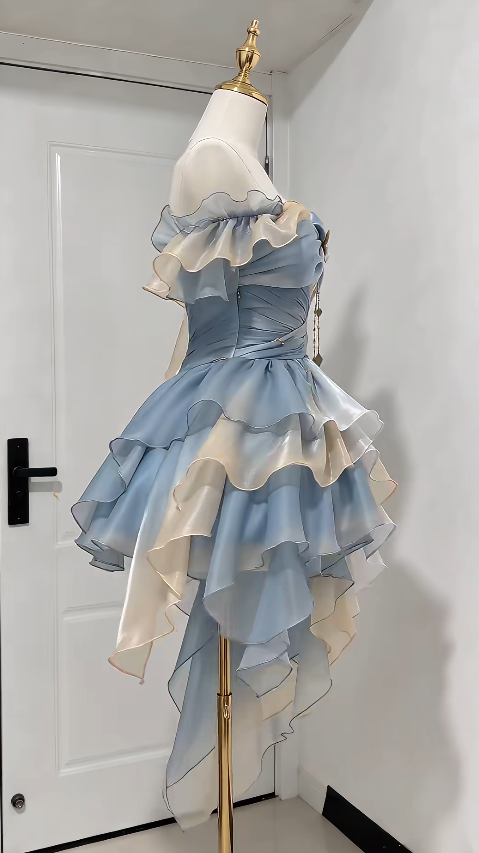 Pretty Blue Short Prom Dress Sheath Chiffon Birthday Dress DP08133