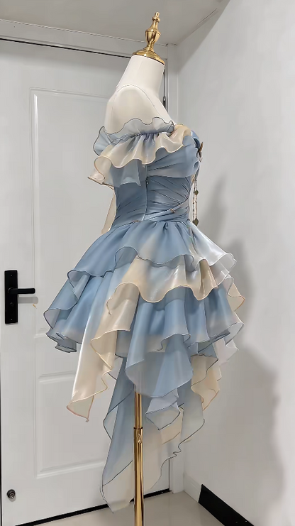 Pretty Blue Short Prom Dress Sheath Chiffon Birthday Dress DP08133