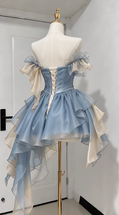 Pretty Blue Short Prom Dress Sheath Chiffon Birthday Dress DP08133