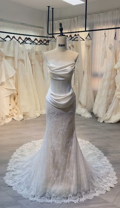 Chic White Wedding Dress Sheath Lace Bridal Gown DP08138