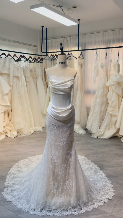 Chic White Wedding Dress Sheath Lace Bridal Gown DP08138