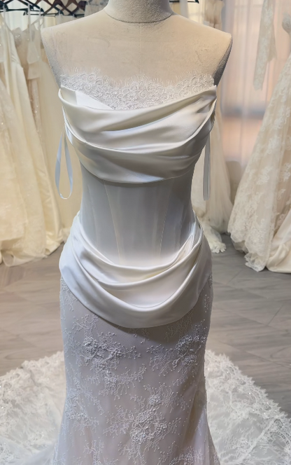 Chic White Wedding Dress Sheath Lace Bridal Gown DP08138