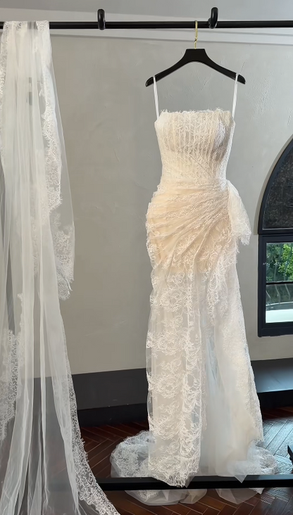 Chic White Wedding Dress Sheath Lace Bridal Gown DP08140