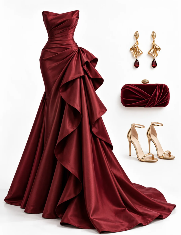 Pretty Sheath Satin Long Evening Dress Burgundy Prom Dress  DP08143