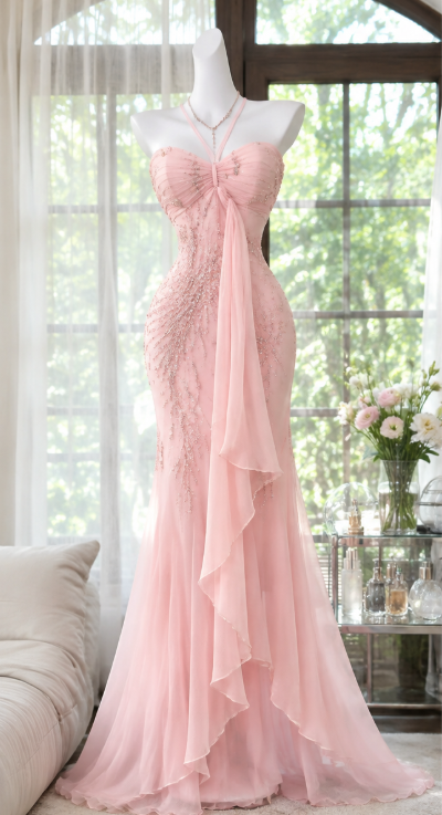 Schönes langes Chiffon-Etuikleid in Rosa, Ballkleid DP08156