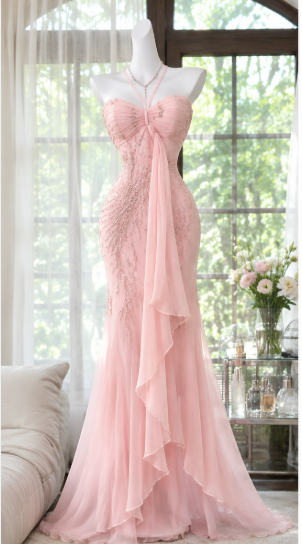 Schönes langes Chiffon-Etuikleid in Rosa, Ballkleid DP08156