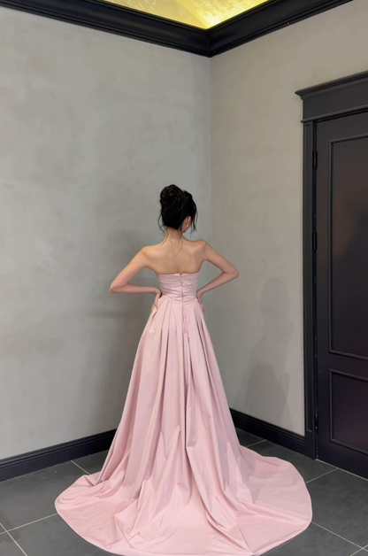 Schönes langes Satin-Etuikleid, rosa Ballkleid DP08160