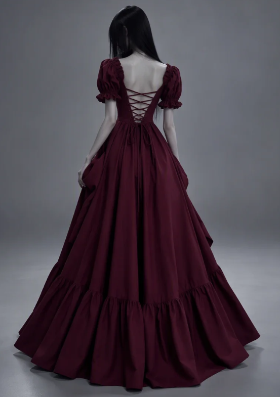 Wunderschönes langes Abendkleid aus Satin in A-Linie, bordeauxrotes Ballkleid DP08162
