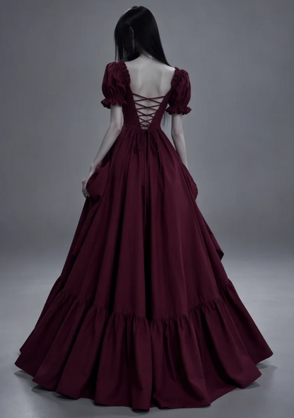 Wunderschönes langes Abendkleid aus Satin in A-Linie, bordeauxrotes Ballkleid DP08162