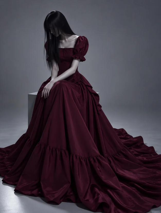 Wunderschönes langes Abendkleid aus Satin in A-Linie, bordeauxrotes Ballkleid DP08162