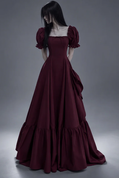 Wunderschönes langes Abendkleid aus Satin in A-Linie, bordeauxrotes Ballkleid DP08162